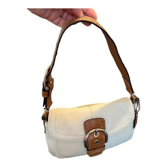 Coach Hampton Soho Satchel Ivory Saddle Leather Buckle Handbag - Picture 3 of 15